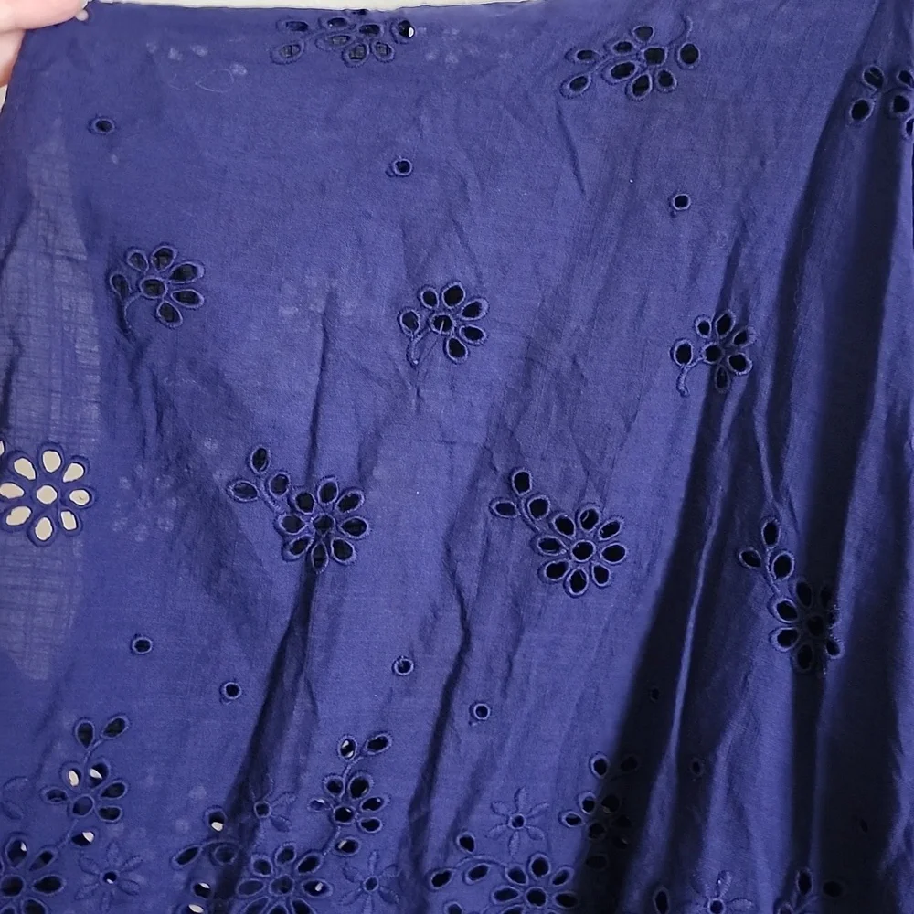 J. Crew Deep Blue Eyelet Cardigan Kimono Womens S/M Organic Cotton